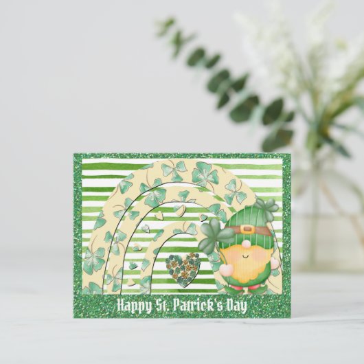 St Patricks Day Cute Gnome Green Shamrock Briefkaart (Staand voorkant)