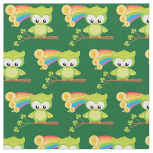 St Patricks Day Cute Green Owl Rainbow Irish Stof