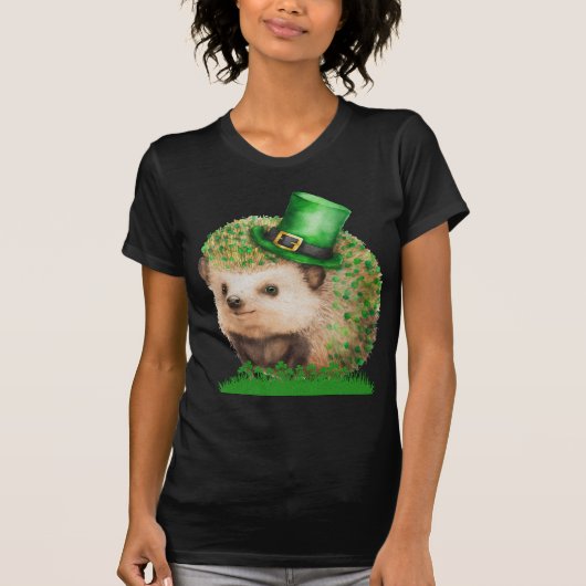 St. Patrick's Day Cute Hedgel Black T shirt (Voorkant)