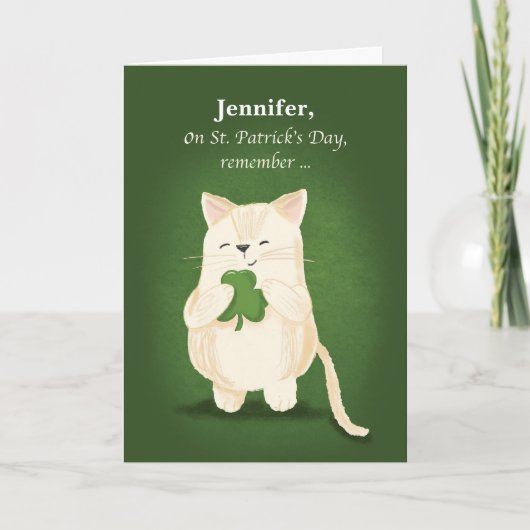 St. Patricks Day Cute Kitten Holding Shamrock Kaart (Voorkant)
