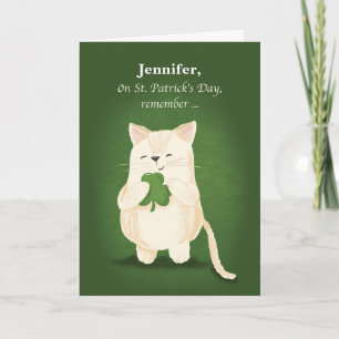 St. Patricks Day Cute Kitten Holding Shamrock Kaart
