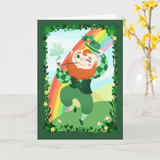 St. Patrick's Day Cute Leprechaun Kaart (Gele Bloem)