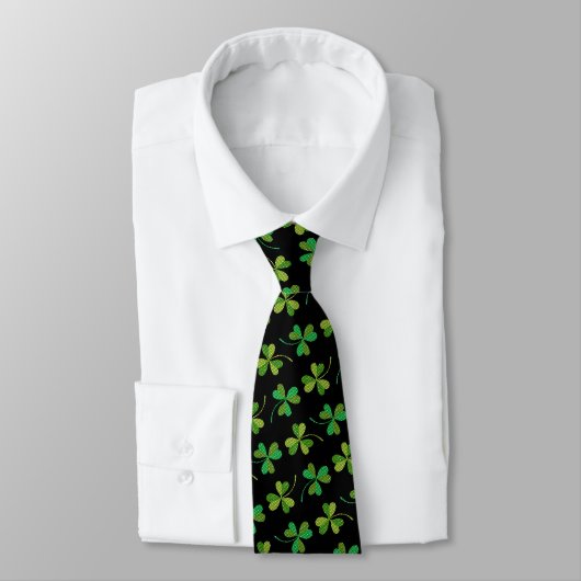 St Patricks Day Cute Shamrock Pattern Green Black Stropdas (Gebonden)