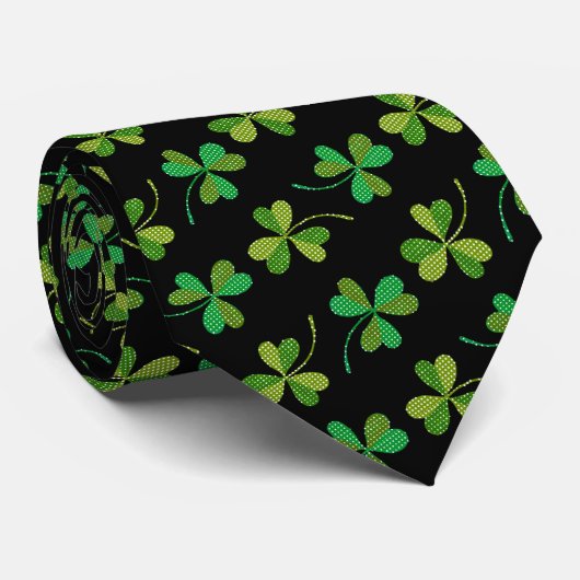 St Patricks Day Cute Shamrock Pattern Green Black Stropdas (Opgerold)