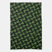 St Patricks Day Cute Shamrock Pattern Green Black Theedoek (Verticaal)