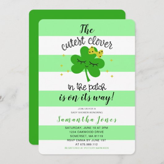 St Patrick's Day Cutest Clover Baby shower Kaart (Voorkant / Achterkant)