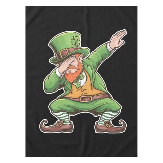 St Patricks Day Dab Dabbing Kabouter in het Groen Tafelkleed (Voorkant)