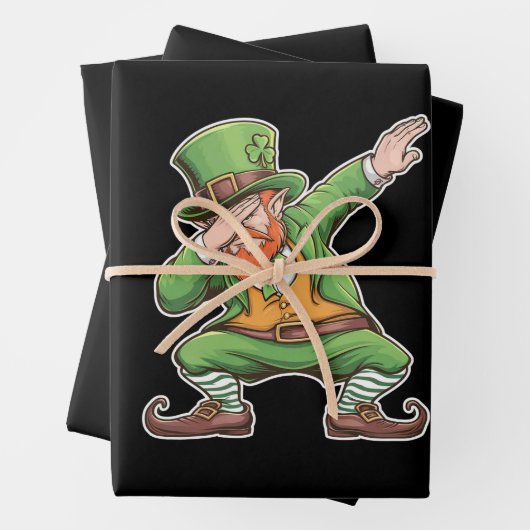 St Patricks Day Dab Dabbing Leprechaun in het groe Inpakpapier Vel (In situ)