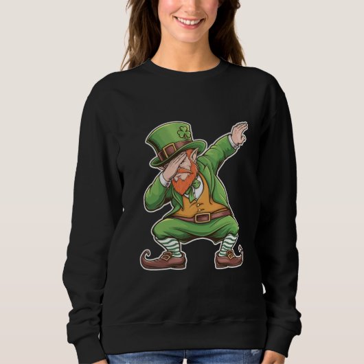 St Patricks Day Dab Dabbing Leprechaun in het groe Trui (Voorkant)