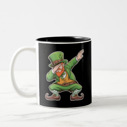 St Patricks Day Dab Dabbing Leprechaun in het groe Tweekleurige Koffiemok (Links)