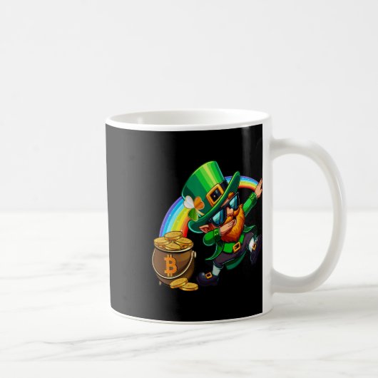 St Patricks Day Dabbing Bitcoin Rainbow Leprechaun Koffiemok (Rechts)