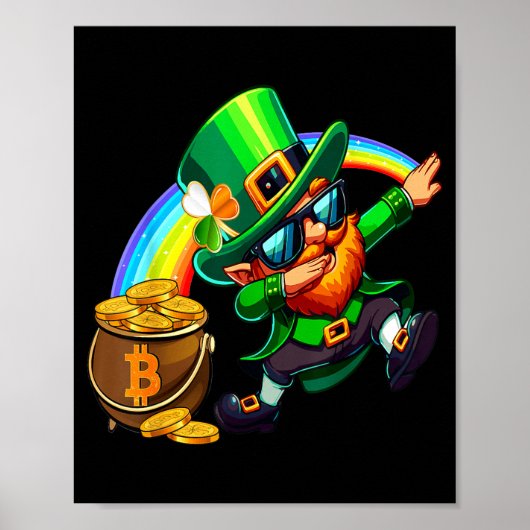 St Patricks Day Dabbing Bitcoin Regenboog Kabouter Poster (Voorkant)