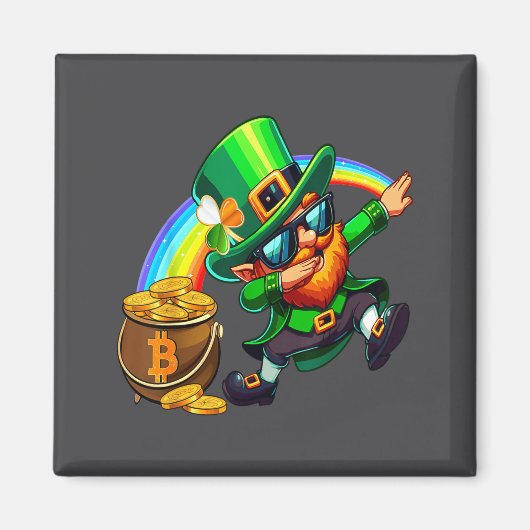 St Patricks Day Dabbing Bitcoin Regenboog Leprecha Magneet (Voorkant)