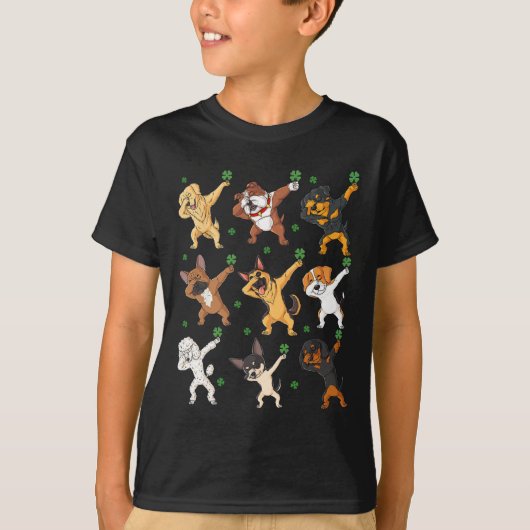 St Patricks Day Dabbing Dogs Holding Clovers Boys T-shirt (Voorkant)