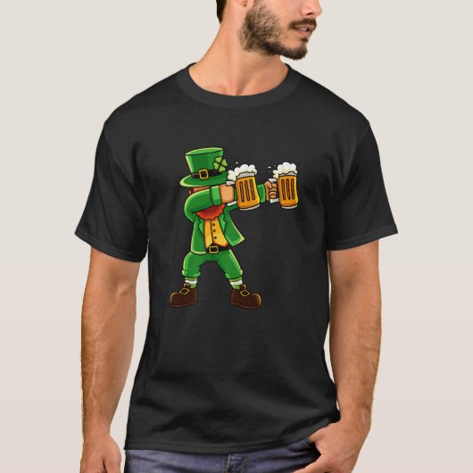 St Patrick's Day Dabbing Kabouter Ierse Dwerg Bier T-shirt (Voorkant)
