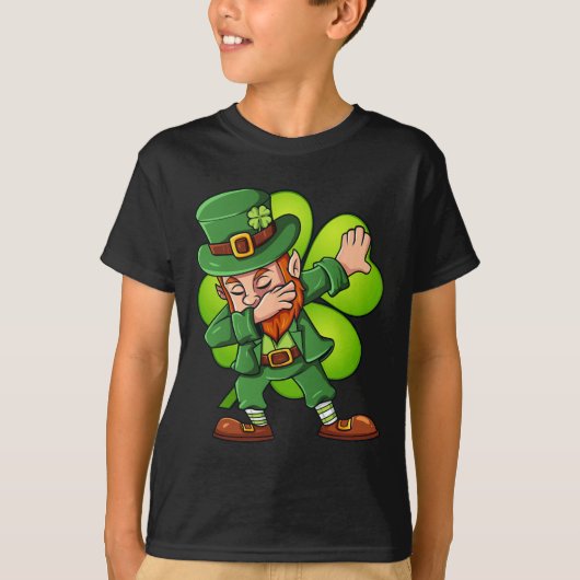 St Patricks Day Dabbing Leprechaun Clover Boys Gir T-shirt (Voorkant)