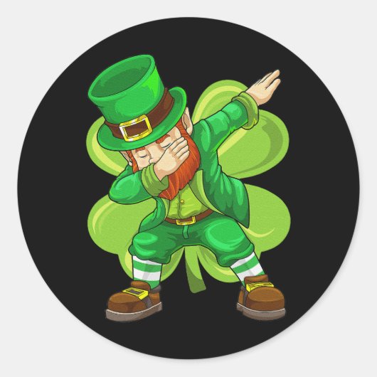 St Patricks Day Dabbing Leprechaun Irish Shamrock Ronde Sticker (Voorkant)