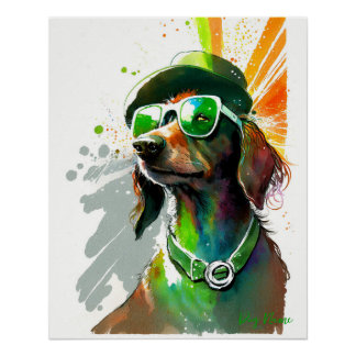 St Patricks Day - Dachshund Dog Irish Costume Perfect Poster