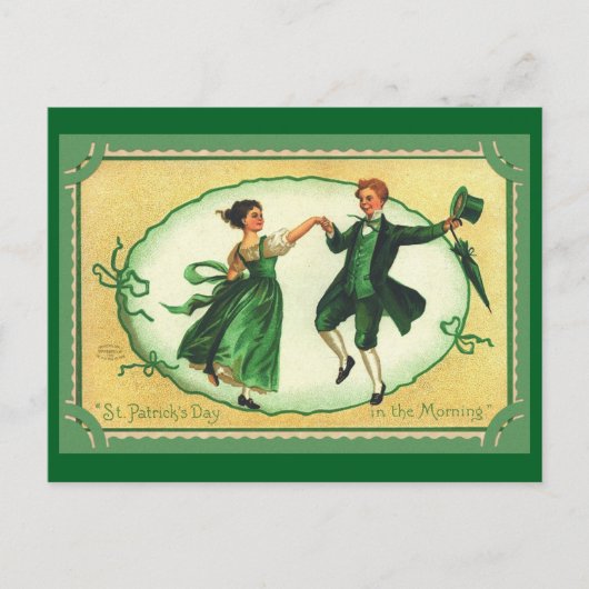 St. Patrick's Day Dancing Couple Vintage Afbeeldin Briefkaart (Voorkant)