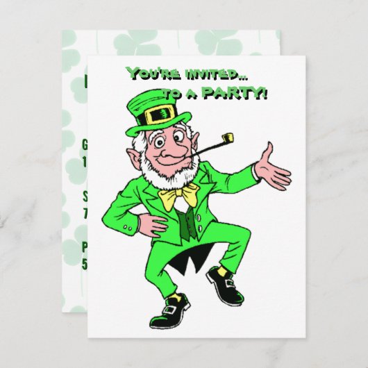 St. Patrick's Day Dansende Leprechaun Shamrocks Kaart (Voorkant / Achterkant)