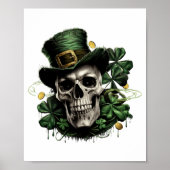 St Patricks Day Dark Irish Skull With Shamrocks T  Poster (Voorkant)