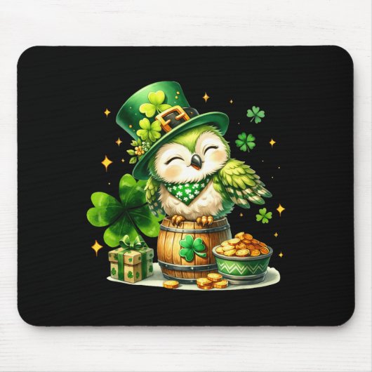 St. Patrick's Day dier uil met Ierse klaver Muismat (Voorkant)