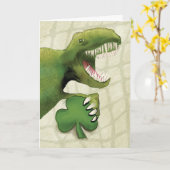 St. Patricks Day Dinosaur Holding Shamrock Kaart (Gele Bloem)