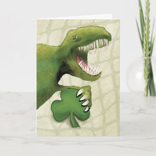 St. Patricks Day Dinosaur Holding Shamrock Kaart