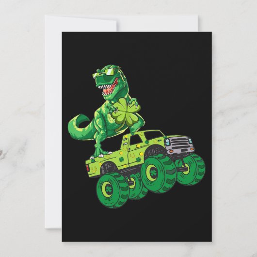 St Patricks Day Dinosaur Monster Truck Shamrock Bo Kaart (Voorkant)