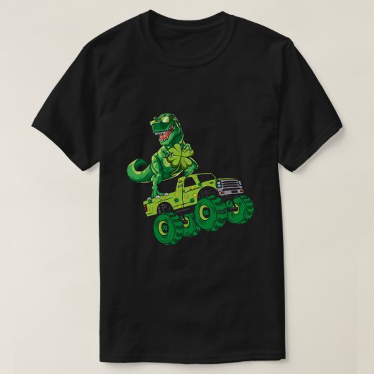 St Patricks Day Dinosaur Monster Truck Shamrock Bo T-shirt (Design voorkant)