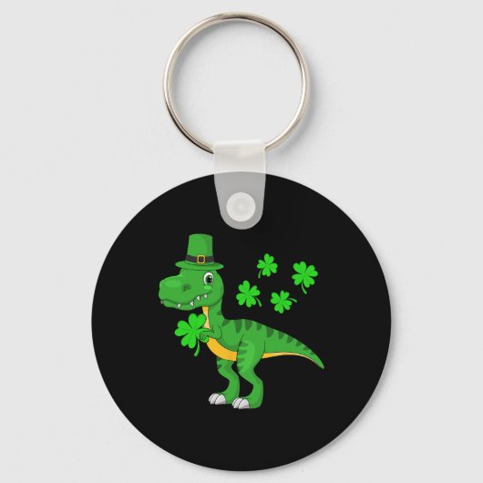 St. Patrick's Day Dinosaur Shamrock Leprechaun Hoe Sleutelhanger (Voorkant)