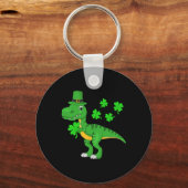 St. Patrick's Day Dinosaur Shamrock Leprechaun Hoe Sleutelhanger (Voorkant)