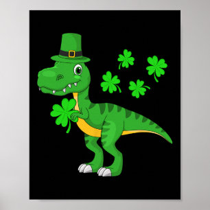 St Patricks Day Dinosaur Shamrock Leprechaun Hoed  Poster