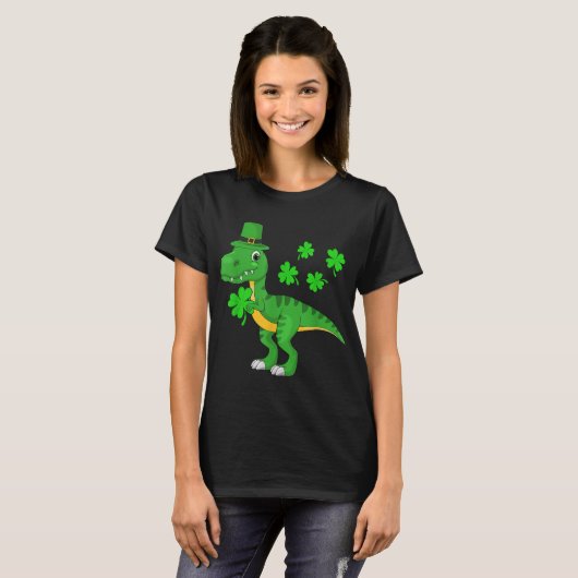 St Patricks Day Dinosaur Shamrock Leprechaun Pet K T-shirt (Voorkant volledig)
