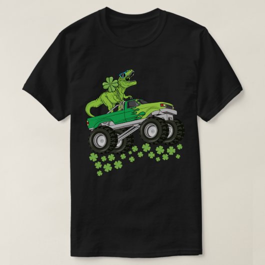 St Patricks Day Dinosaur T Rex Monster Truck Kinde T-shirt (Design voorkant)