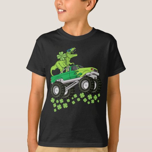 St Patricks Day Dinosaur T Rex Monster Truck Kinde T-shirt (Voorkant)