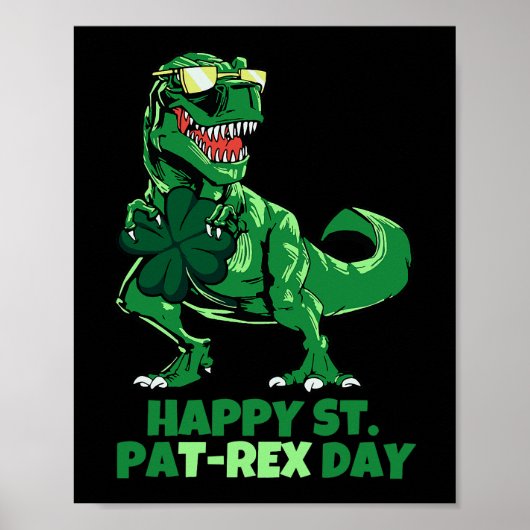 St Patricks Day Dinosaurus Vier Bladklaver Kinder Poster (Voorkant)
