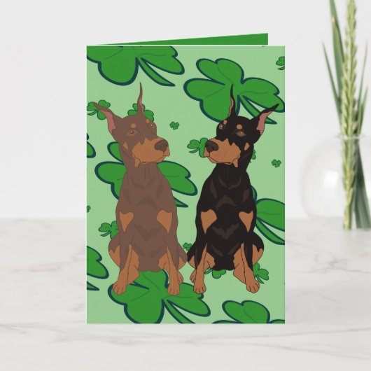 St. Patrick's Day Dobermann Pincher Feestdagen Kaart (Voorkant)