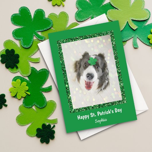 St. Patrick's Day Dog Lucky Green Shamrock Feestdagen Kaart