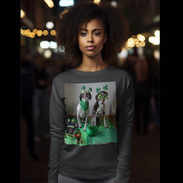 St. Patrick's Day Dogs Party Dames Lange Mouw T-shirt