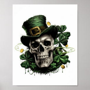 St Patricks Day Donkere Ierse Schedel Met Shamrock Poster