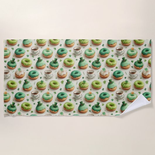 St. Patrick's Day Donuts & Coffee Aquarel Strandlaken (Voorkant)
