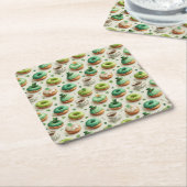 St. Patrick's Day Donuts & Coffee Watercolor Kartonnen Onderzetters (Schuin)
