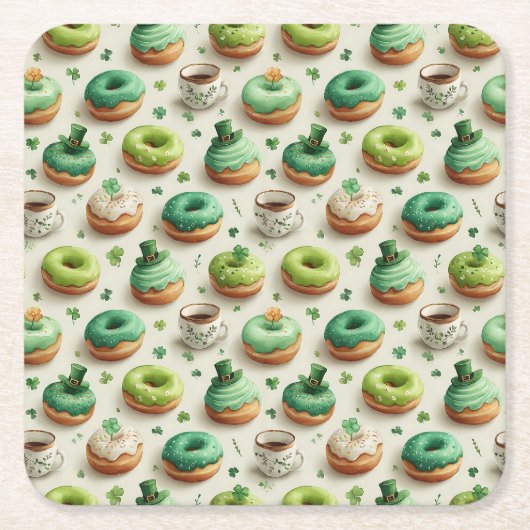 St. Patrick's Day Donuts & Coffee Watercolor Kartonnen Onderzetters (Voorkant)