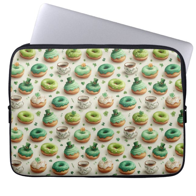 St. Patrick's Day Donuts & Coffee Watercolor Laptop Sleeve (Voorkant)