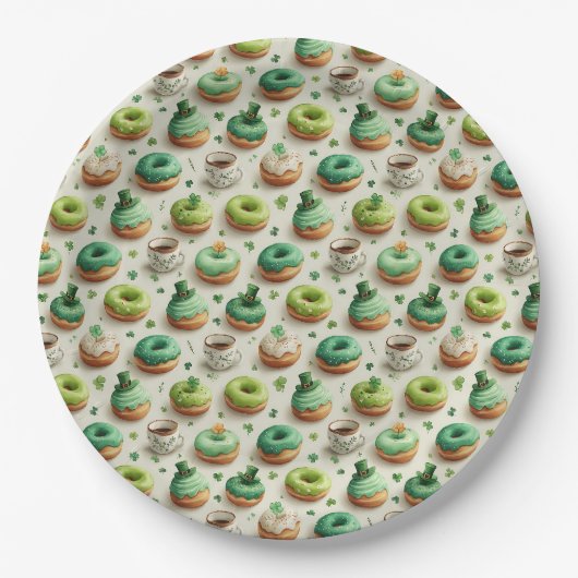 St. Patrick's Day Donuts & Coffee Watercolor Papieren Bordje (Voorkant)