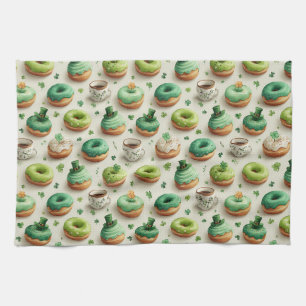 St. Patrick's Day Donuts & Coffee Watercolor Theedoek