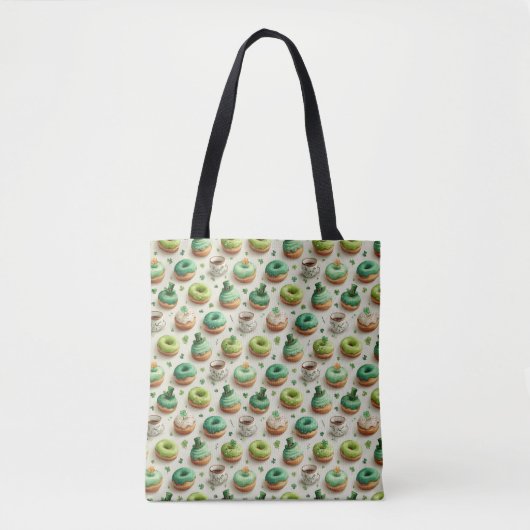 St. Patrick's Day Donuts & Coffee Watercolor Tote Bag (Voorkant)
