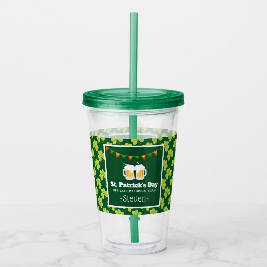 St. Patrick's Day Drink Team Clover Pattern Acryl Drinkbeker (Voorkant)