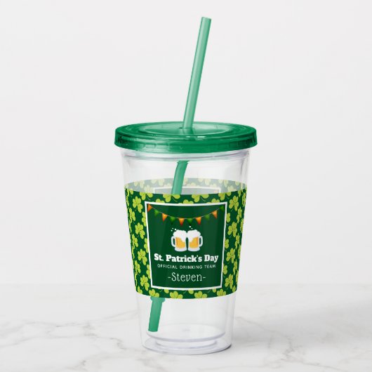St. Patrick's Day Drink Team Clover Pattern Acryl Drinkbeker (Achterkant)